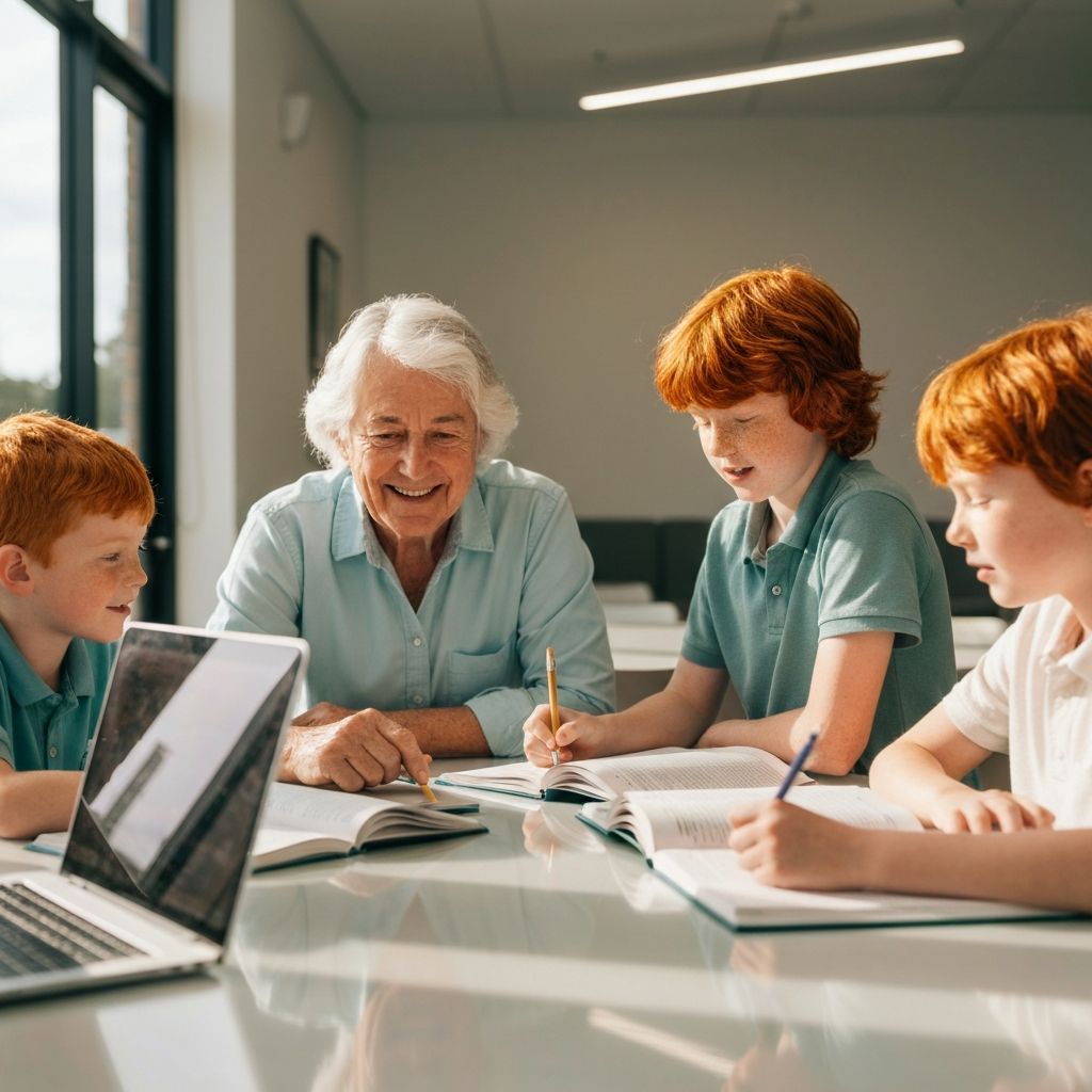 Volunteer tutoring students at a community learning centre