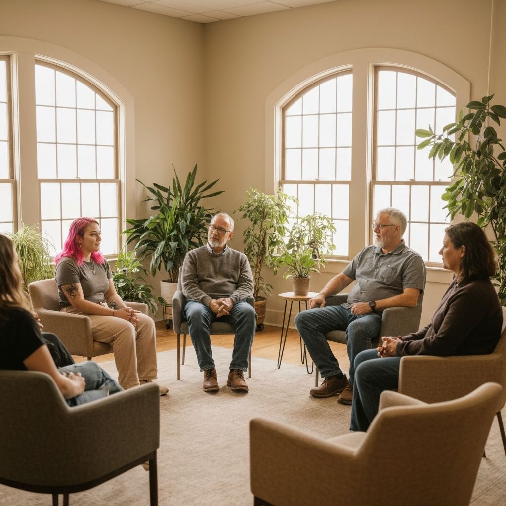 Community wellness support group in a calm, welcoming space